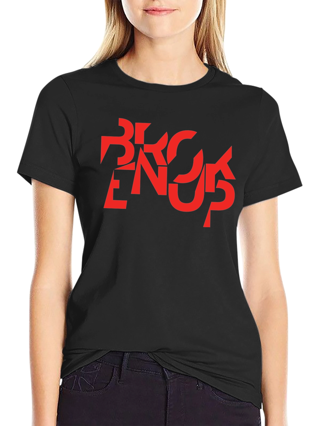 Abstract Graphic T-Shirt - Black with Red Design