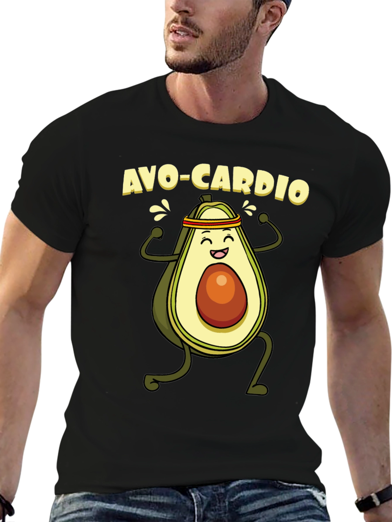 Avo-Cardio Black T-Shirt - Avocado Workout Tee