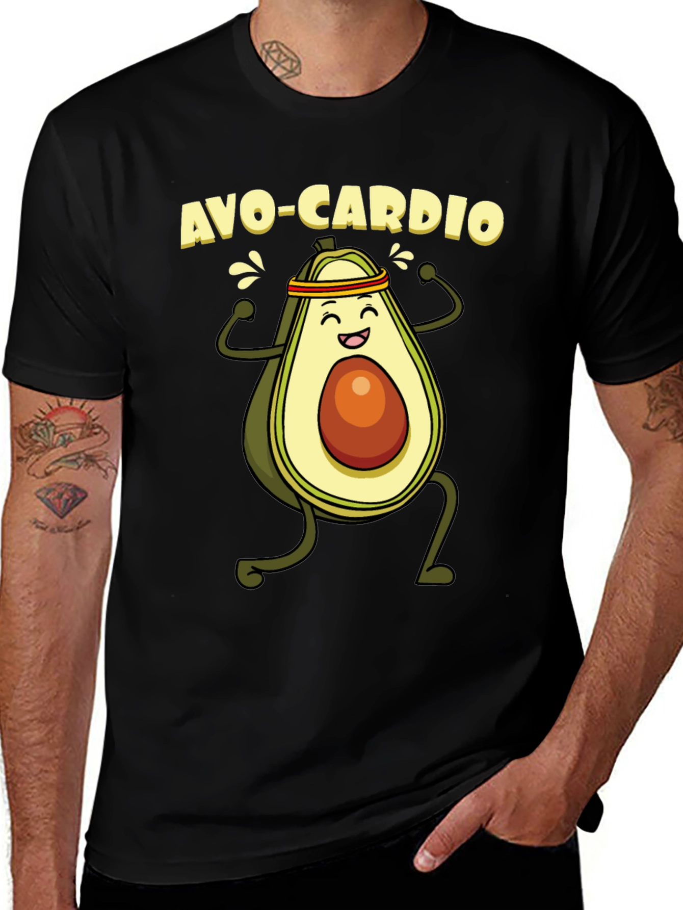 Avo-Cardio Black T-Shirt - Avocado Workout Tee