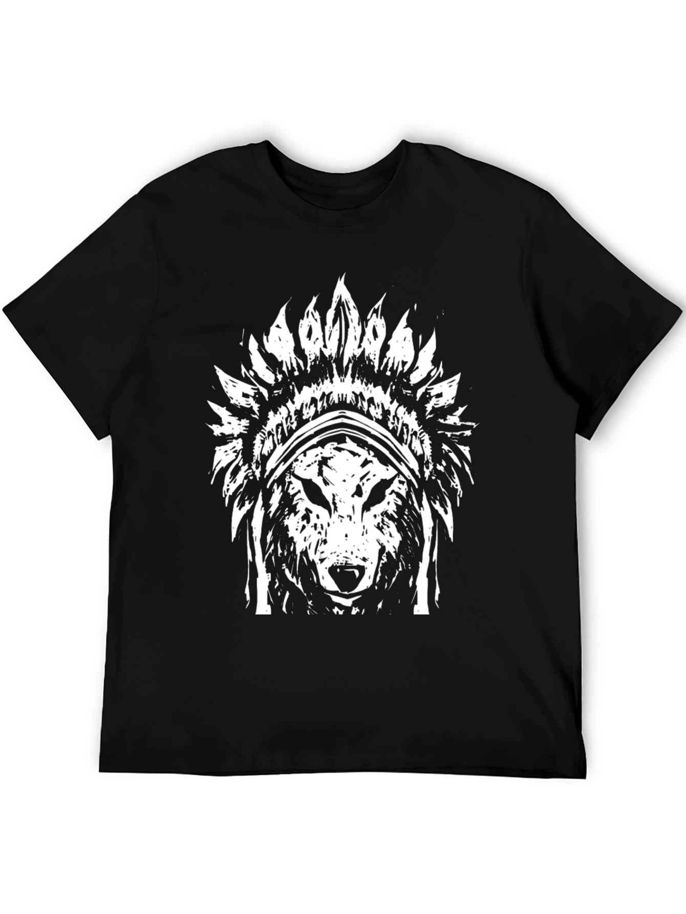 Wolf Headdress Graphic T-Shirt - Black