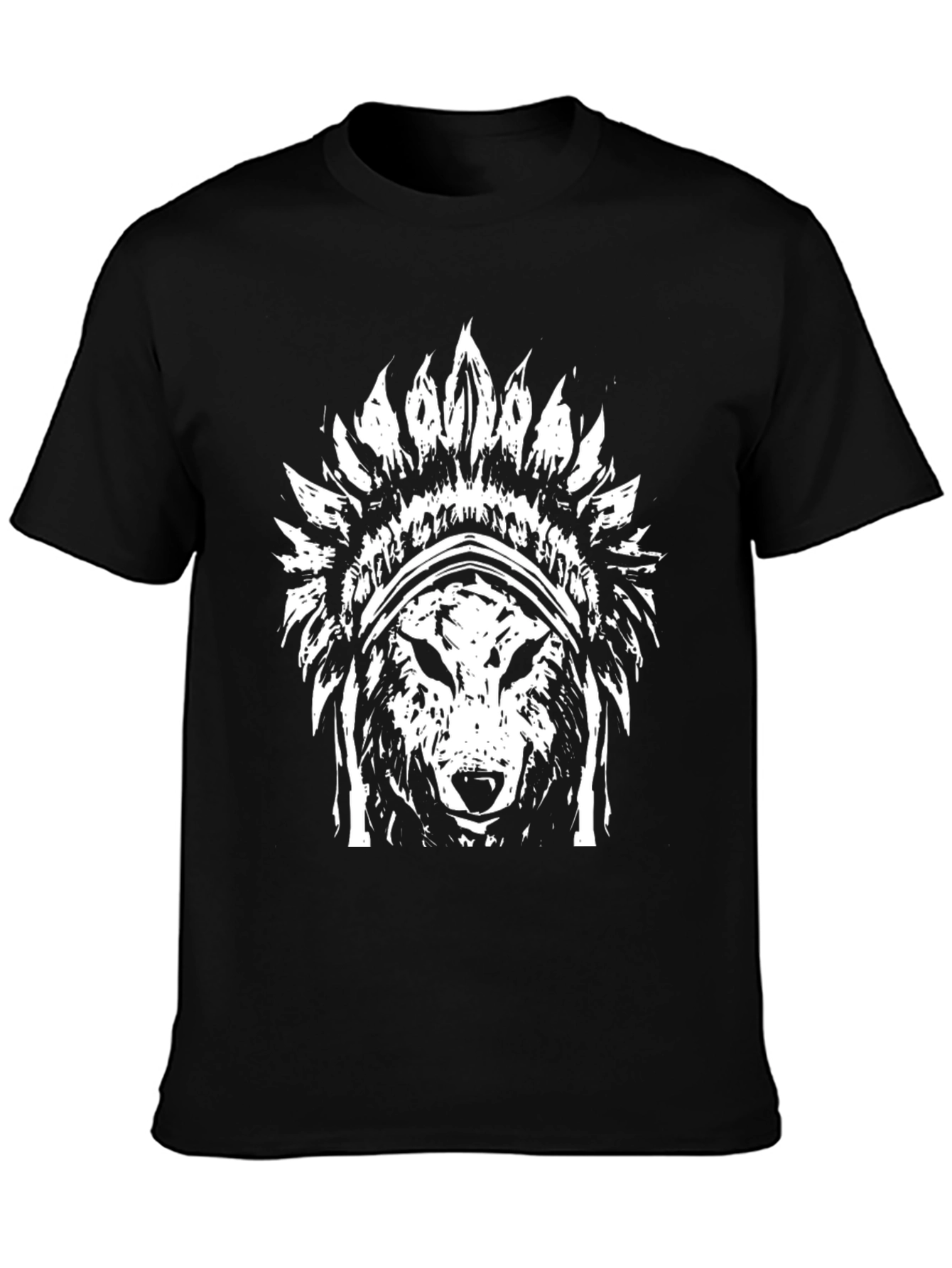 Wolf Headdress Graphic T-Shirt - Black