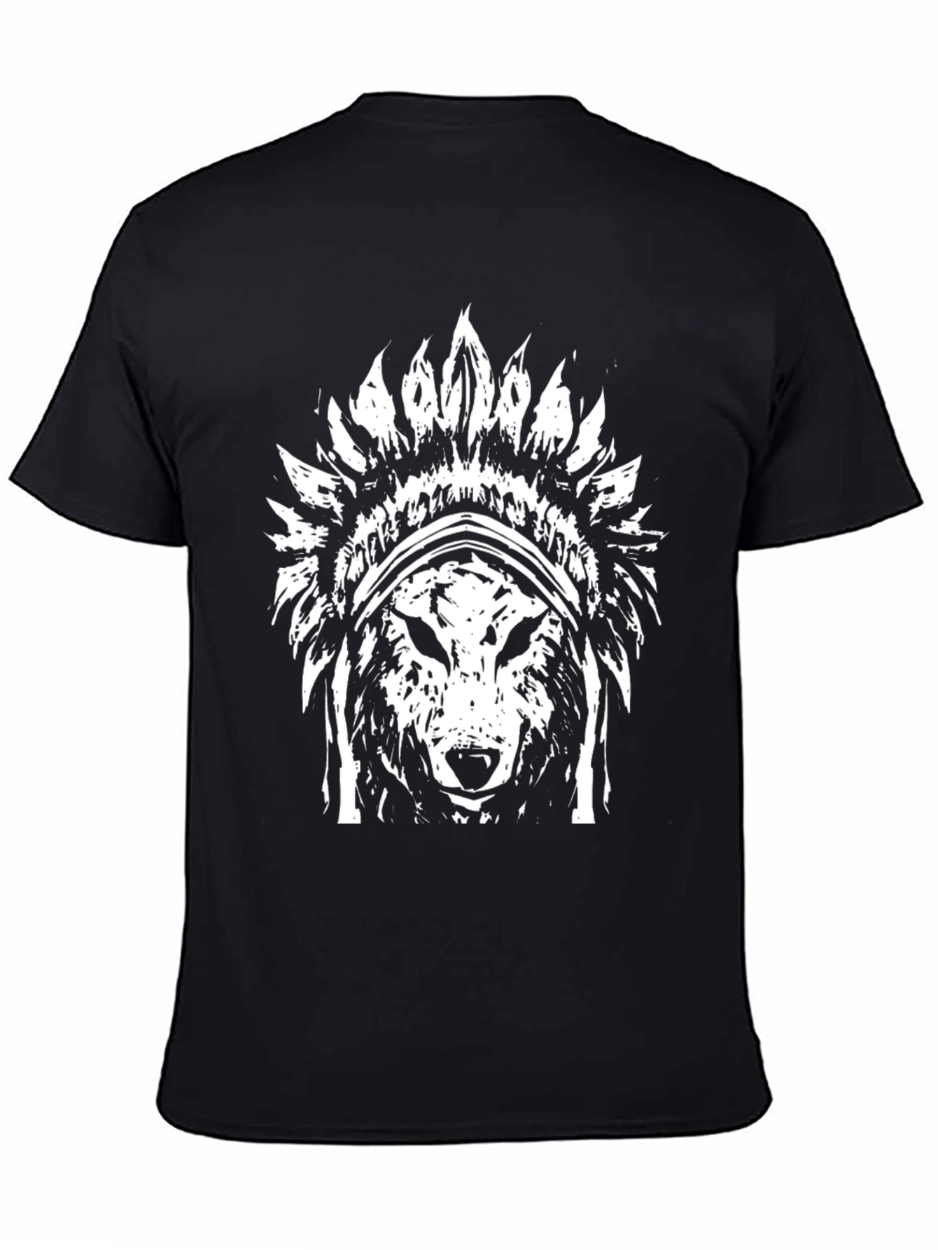 Wolf Headdress Graphic T-Shirt - Black