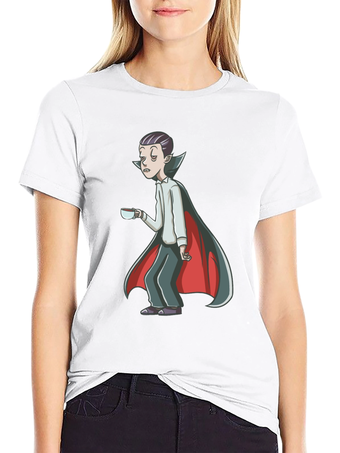 Sleepy Vampire Graphic Tee - Black Cotton Blend Shirt