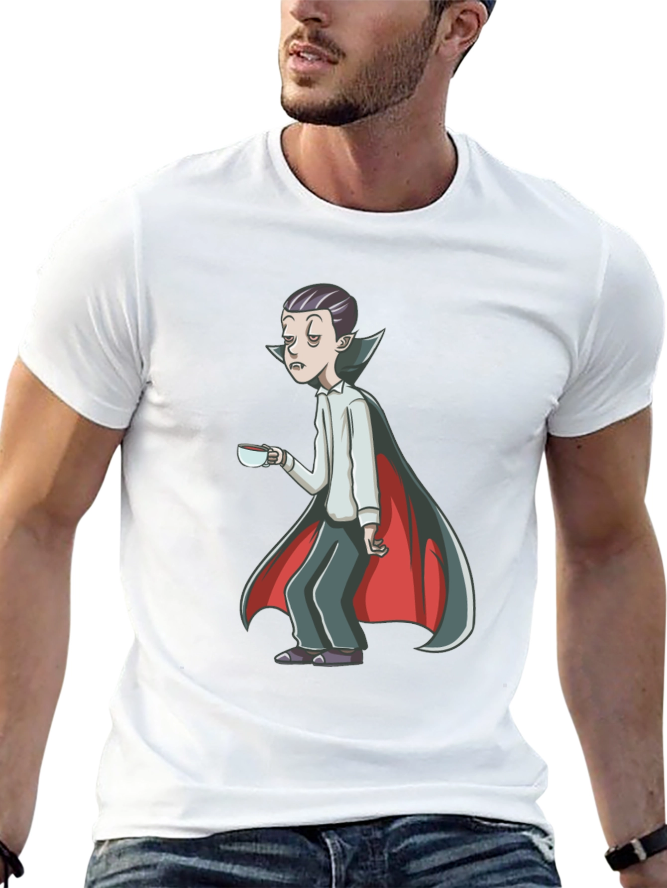 Sleepy Vampire Graphic Tee - Black Cotton Blend Shirt