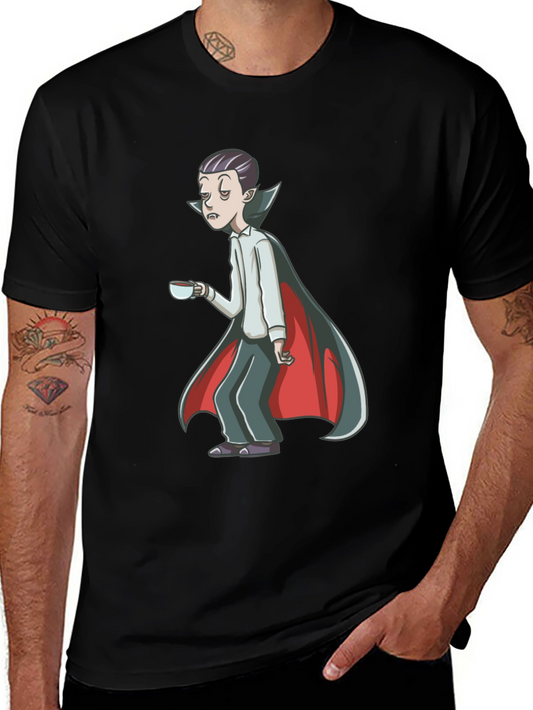 Sleepy Vampire Graphic Tee - Black Cotton Blend Shirt