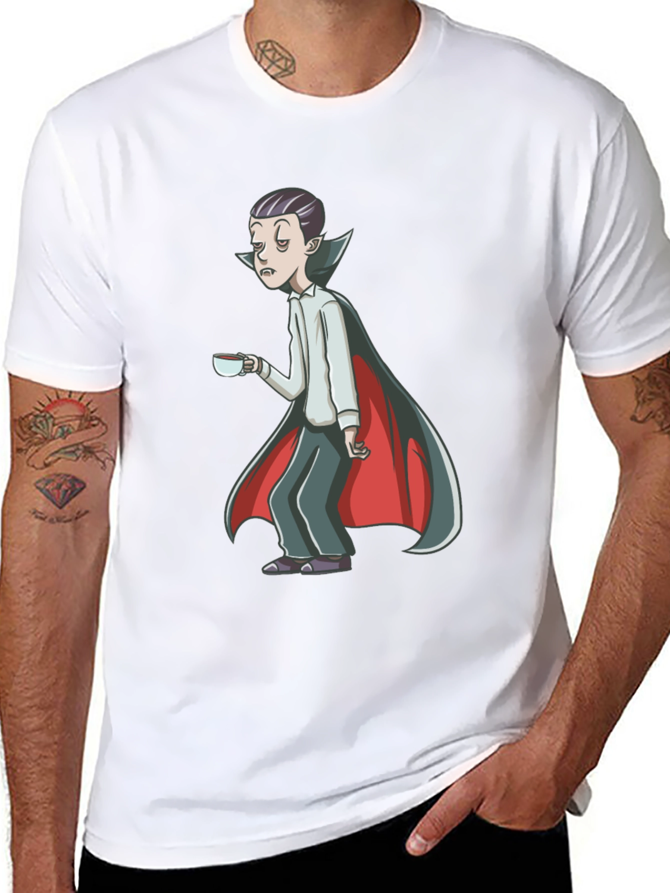 Sleepy Vampire Graphic Tee - Black Cotton Blend Shirt