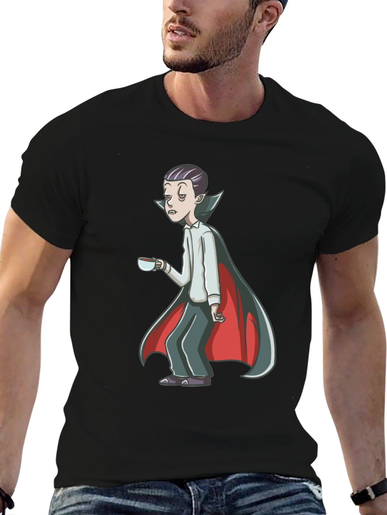 Sleepy Vampire Graphic Tee - Black Cotton Blend Shirt