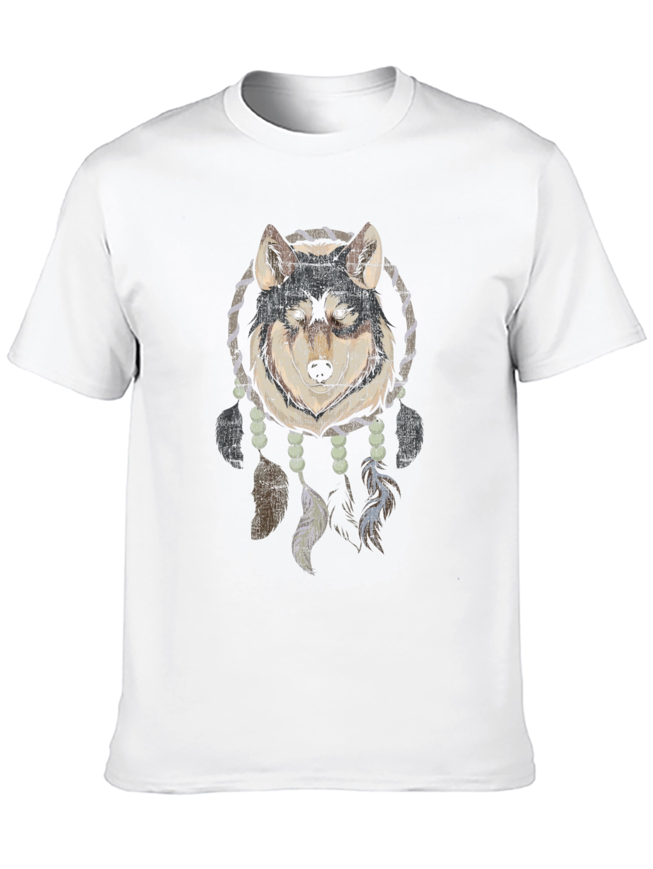 Wolf Dreamcatcher Graphic Tee - Black Cotton Blend