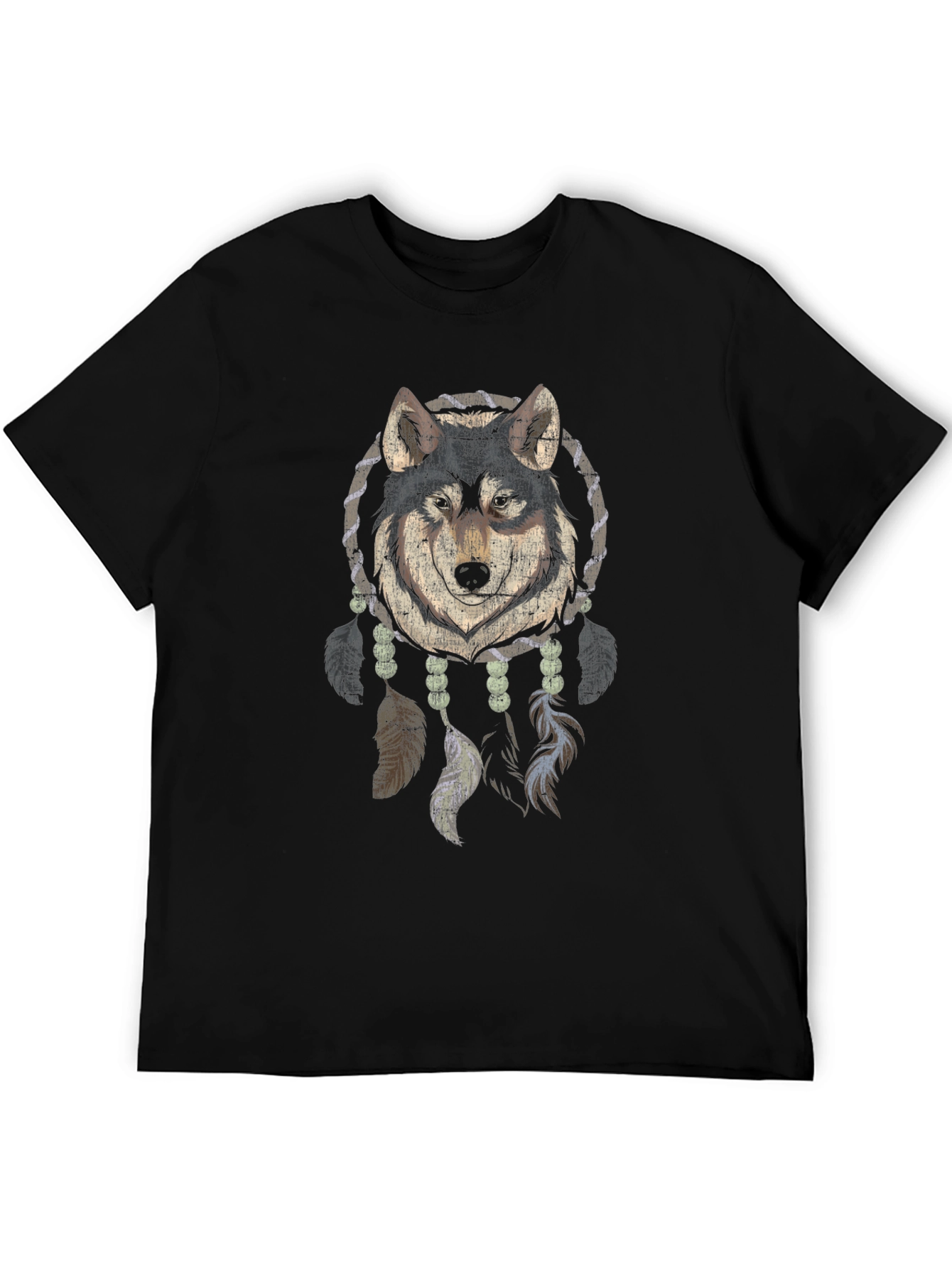 Wolf Dreamcatcher Graphic Tee - Black Cotton Blend