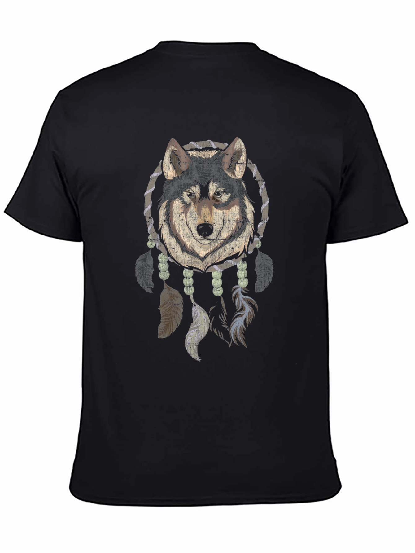 Wolf Dreamcatcher Graphic Tee - Black Cotton Blend