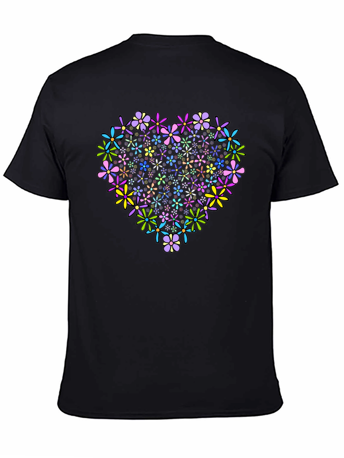 Floral Heart Graphic T-Shirt - Black Cotton Tee
