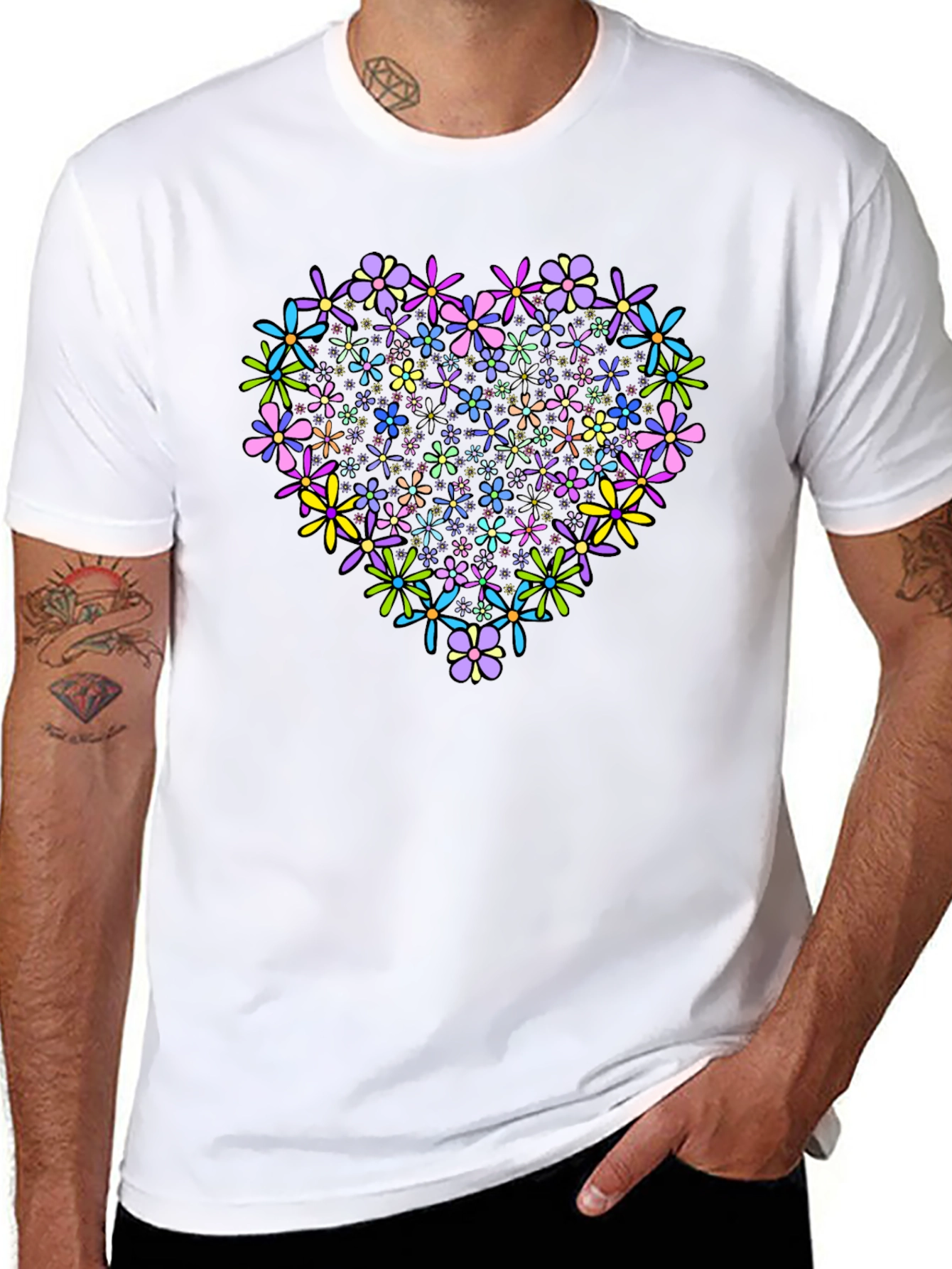 Floral Heart Graphic T-Shirt - Black Cotton Tee