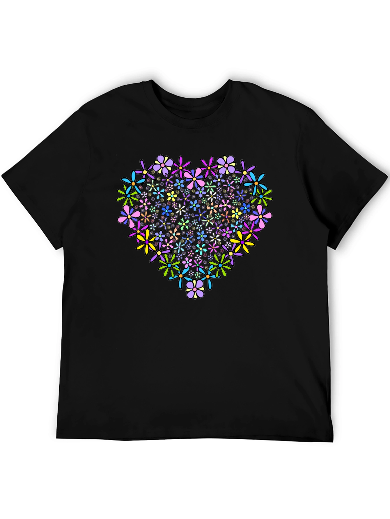 Floral Heart Graphic T-Shirt - Black Cotton Tee