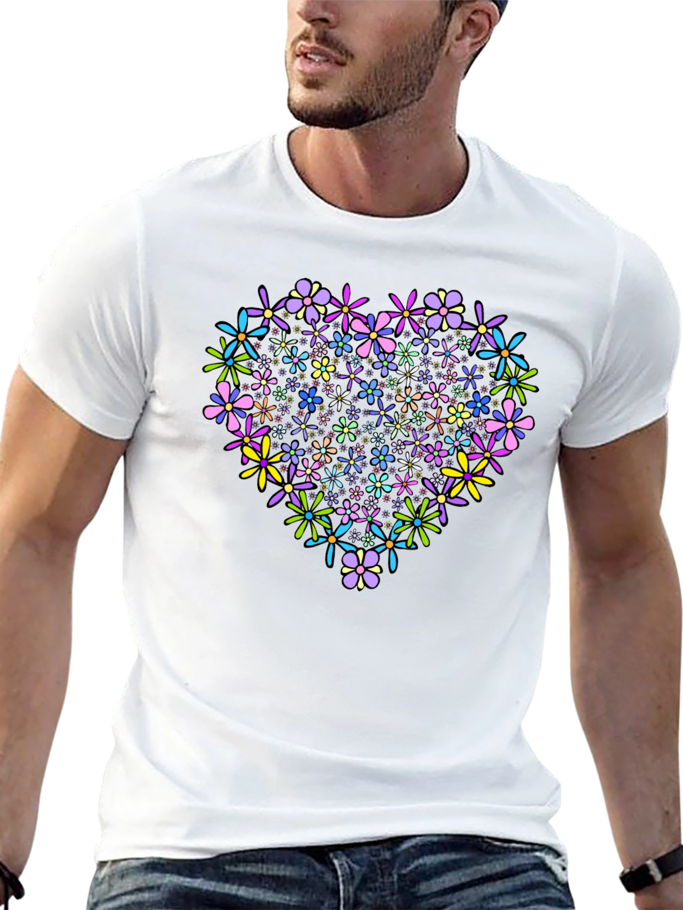 Floral Heart Graphic T-Shirt - Black Cotton Tee