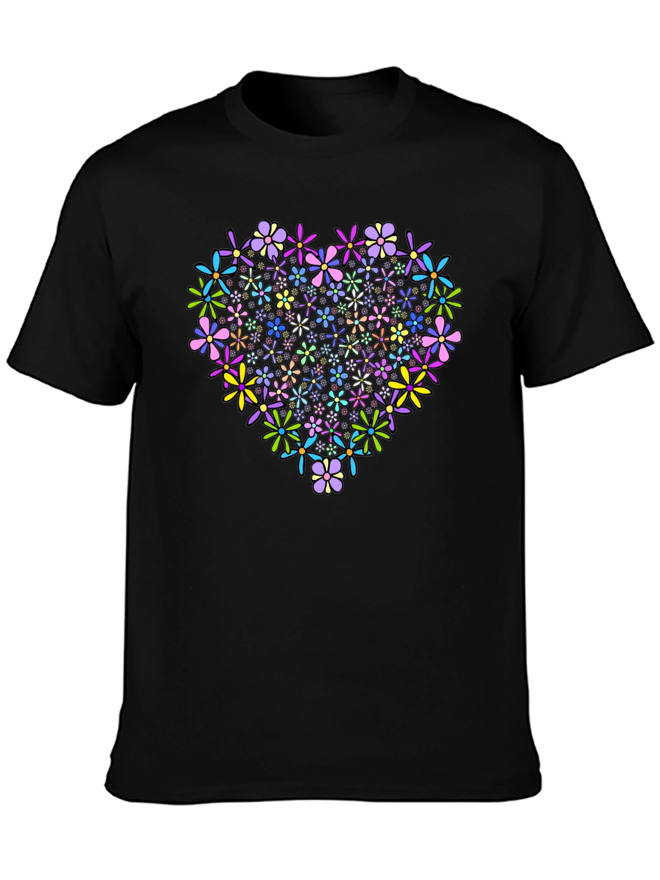 Floral Heart Graphic T-Shirt - Black Cotton Tee