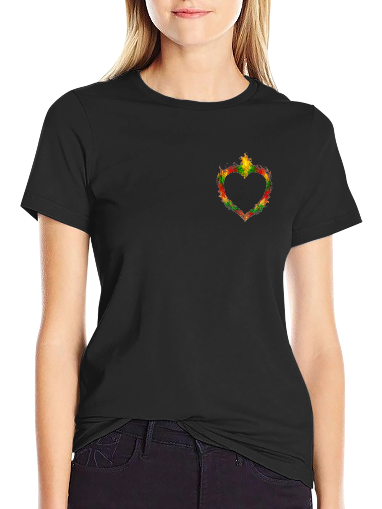 Heart Flame Graphic Black T-Shirt