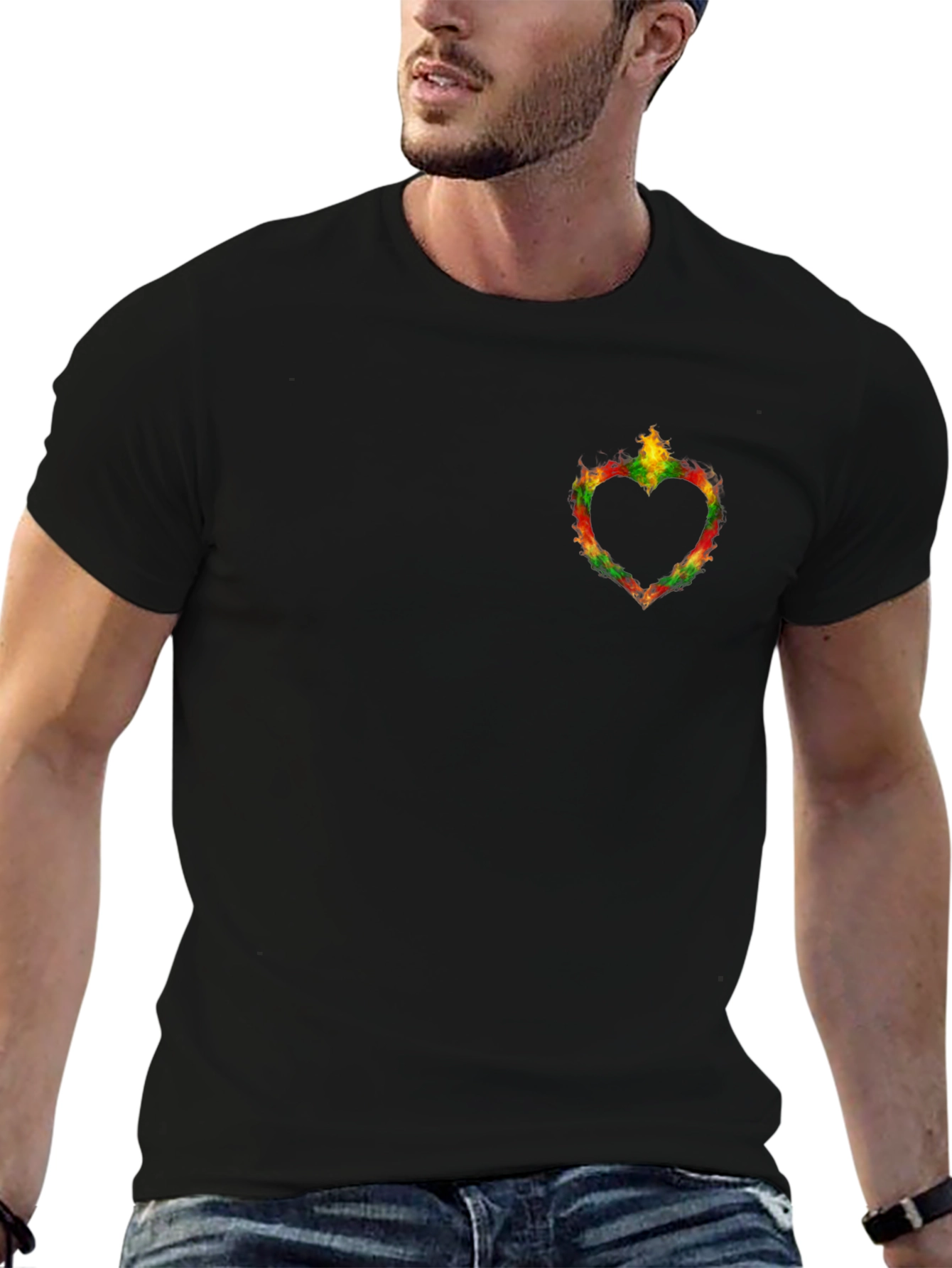 Heart Flame Graphic Black T-Shirt