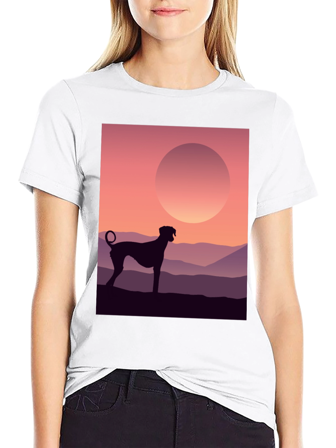 Dog Silhouette T-Shirt - Sunrise Design