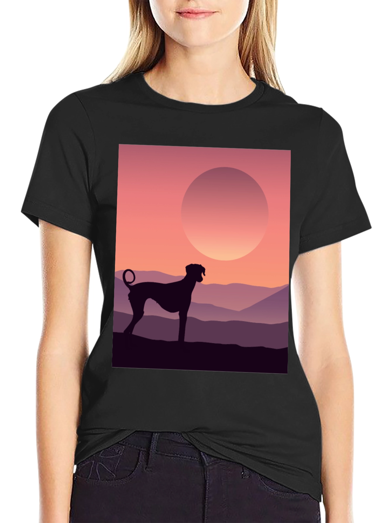 Dog Silhouette T-Shirt - Sunrise Design