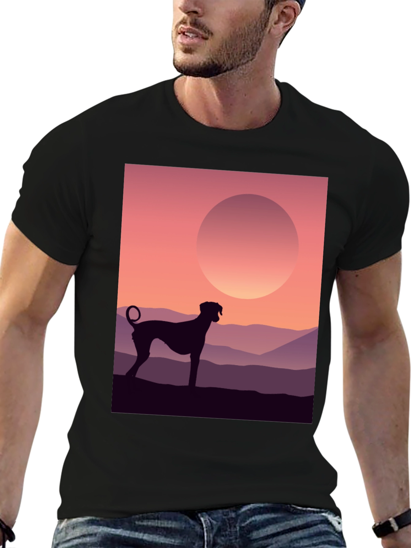 Dog Silhouette T-Shirt - Sunrise Design