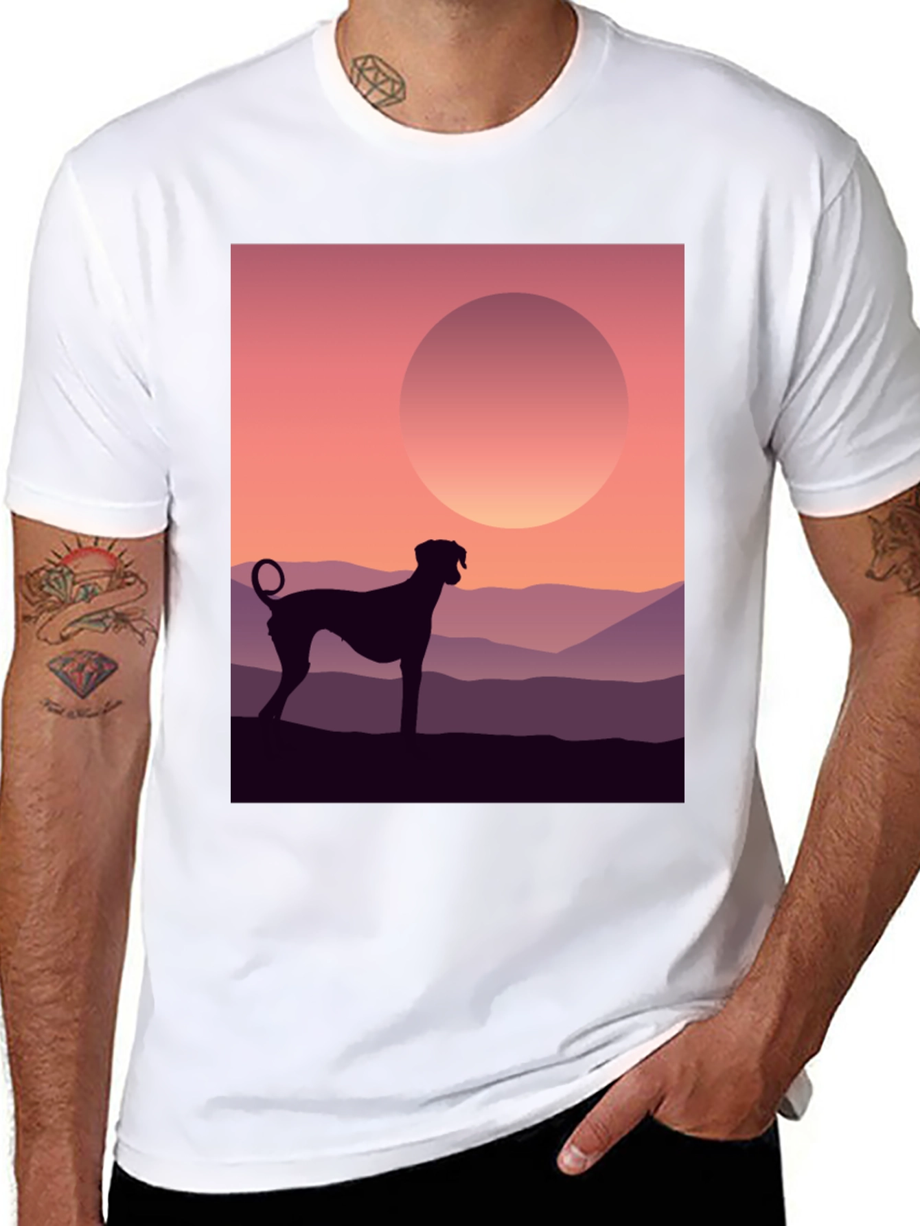 Dog Silhouette T-Shirt - Sunrise Design