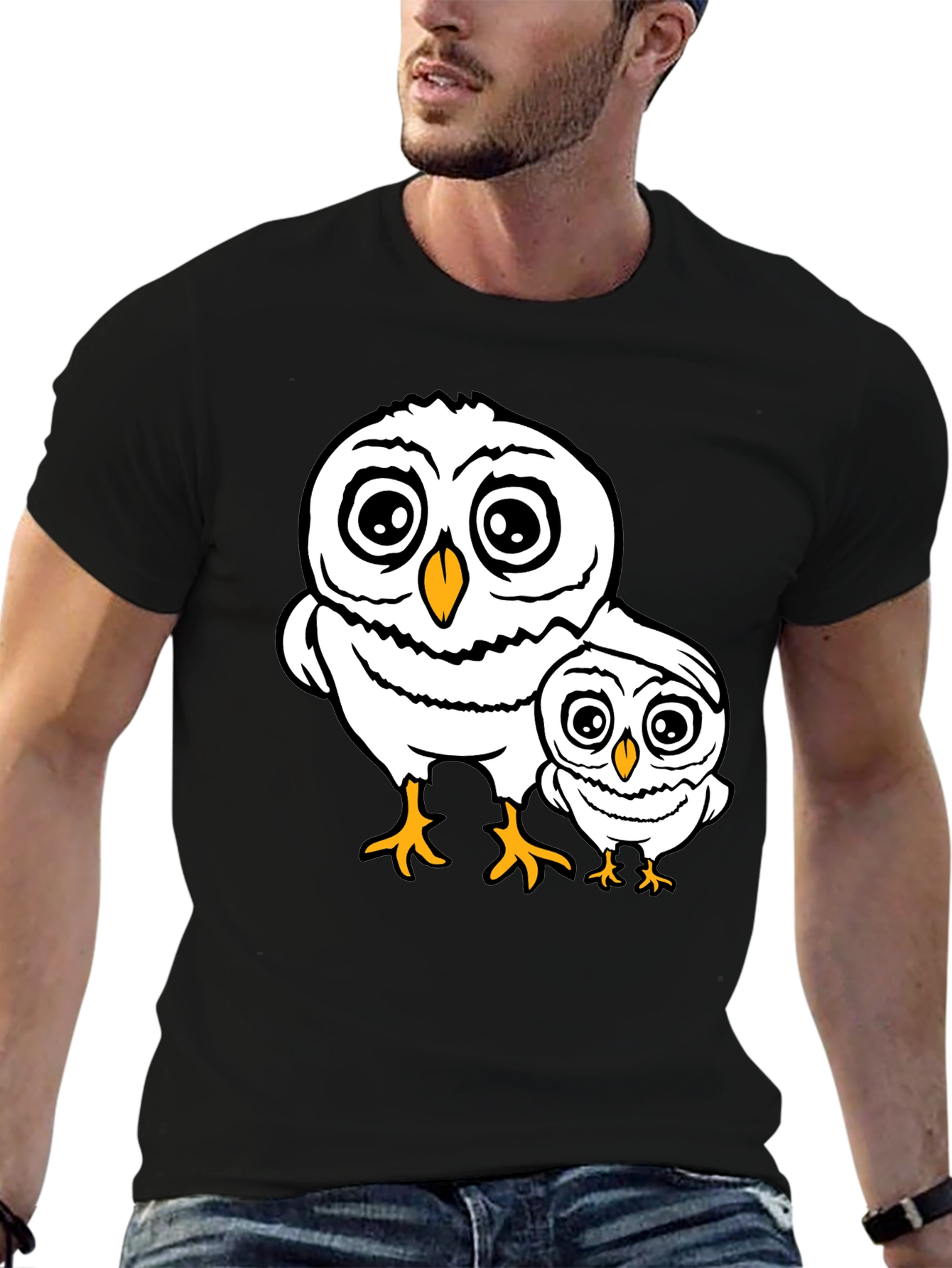 Cute Owl Family T-Shirt - Black Cotton Tee