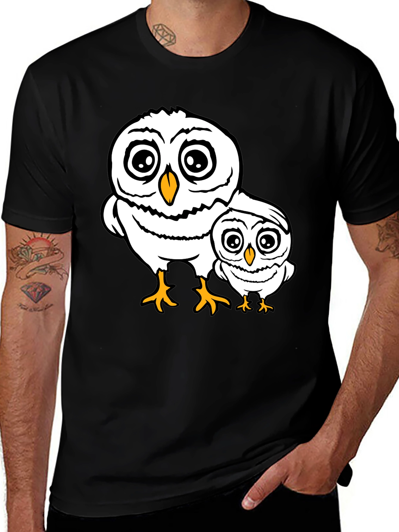 Cute Owl Family T-Shirt - Black Cotton Tee