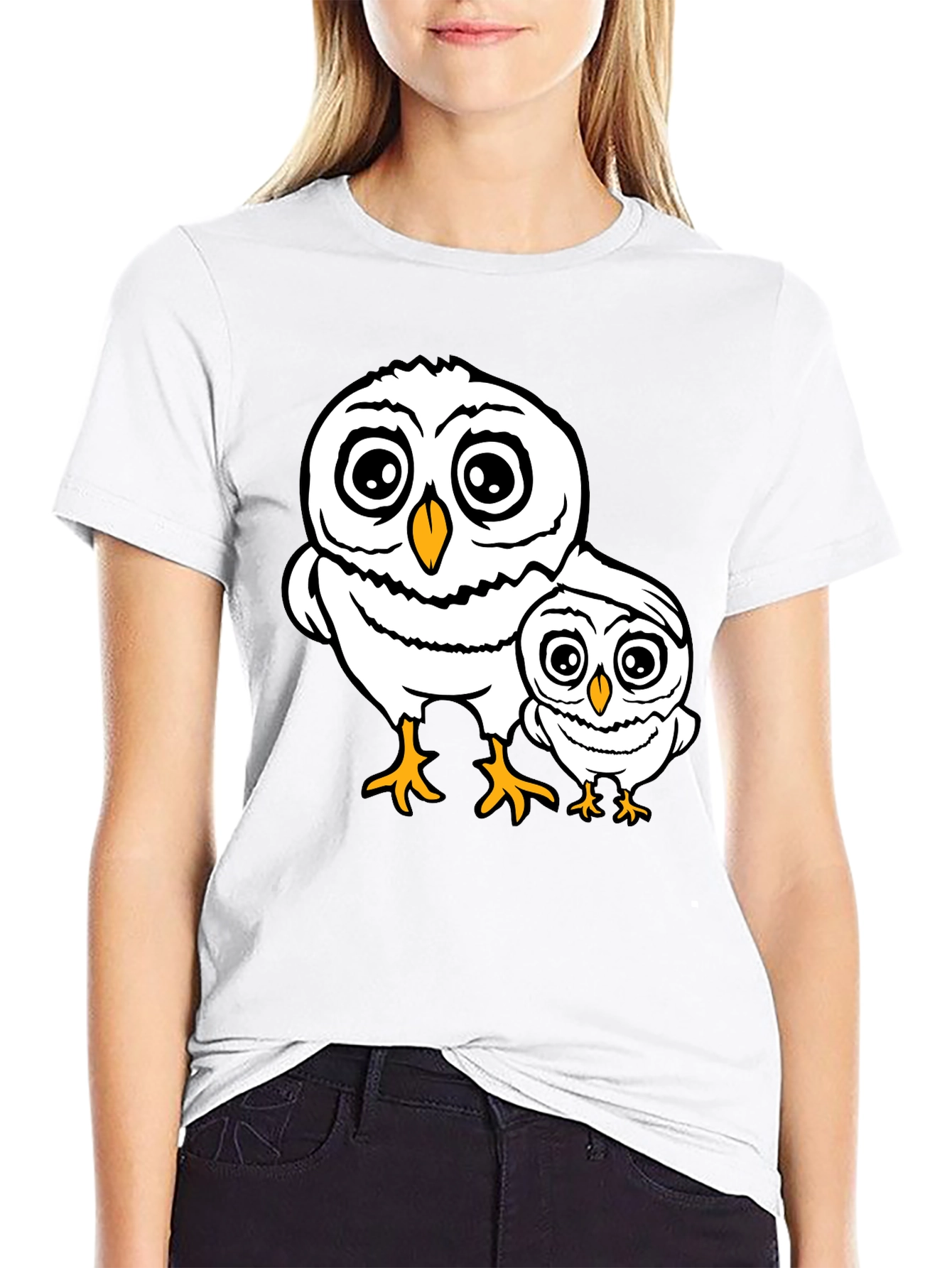Cute Owl Family T-Shirt - Black Cotton Tee