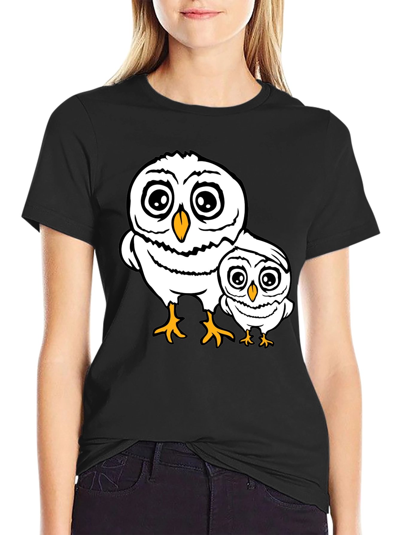 Cute Owl Family T-Shirt - Black Cotton Tee