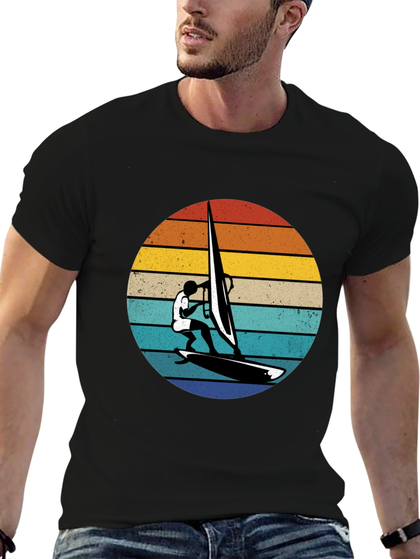 Retro Windsurfer Graphic Tee - Black