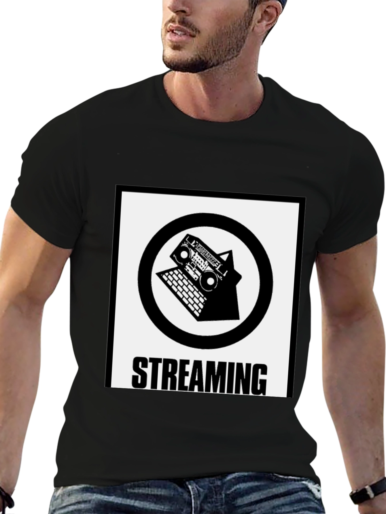 Streaming Boombox Laptop Graphic T-Shirt