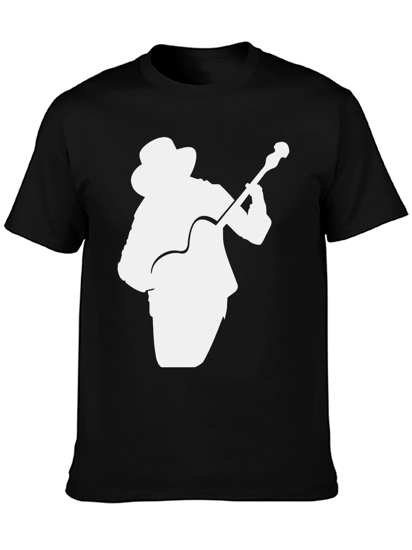 Black T-Shirt with Guitar Player Silhouette