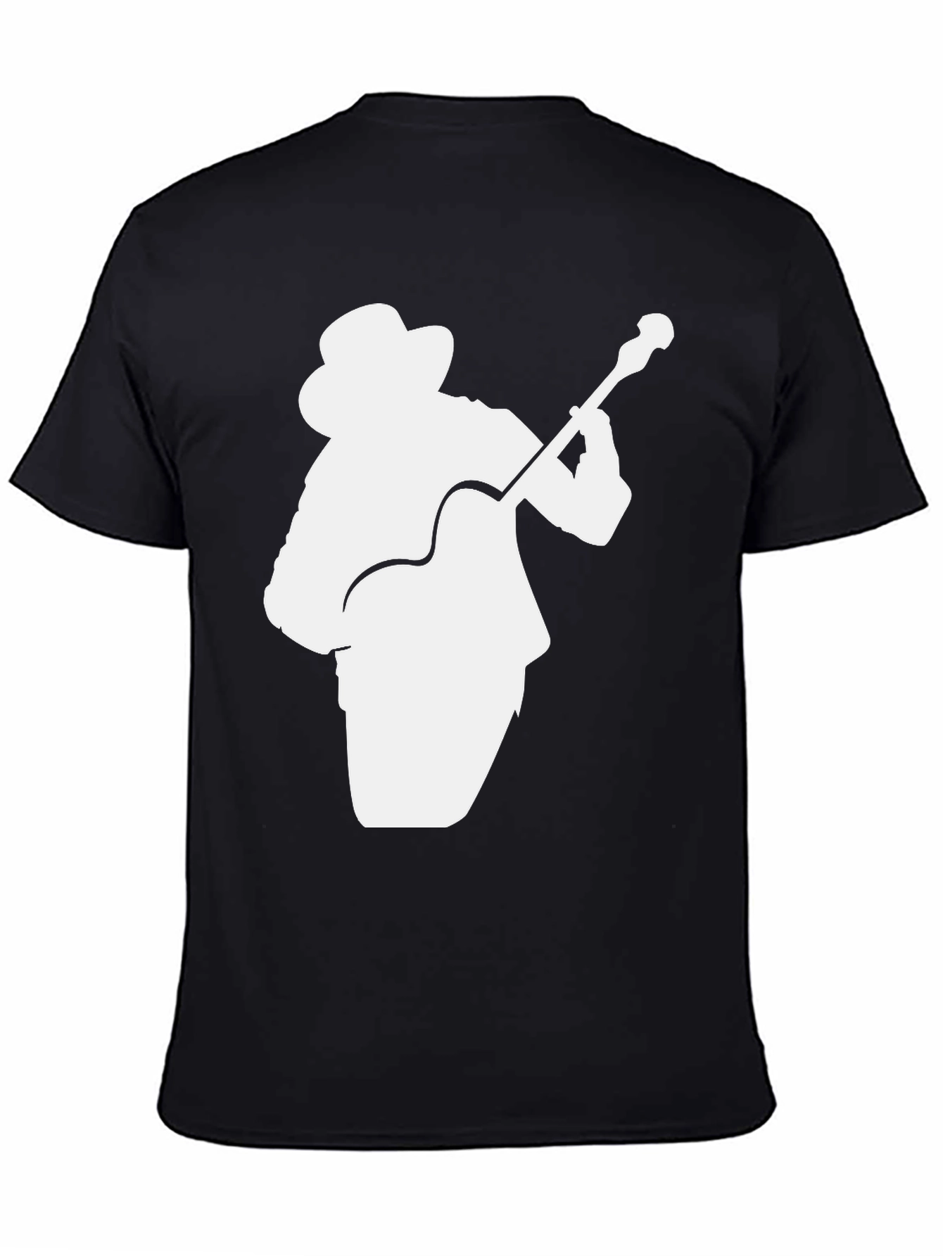 Black T-Shirt with Guitar Player Silhouette