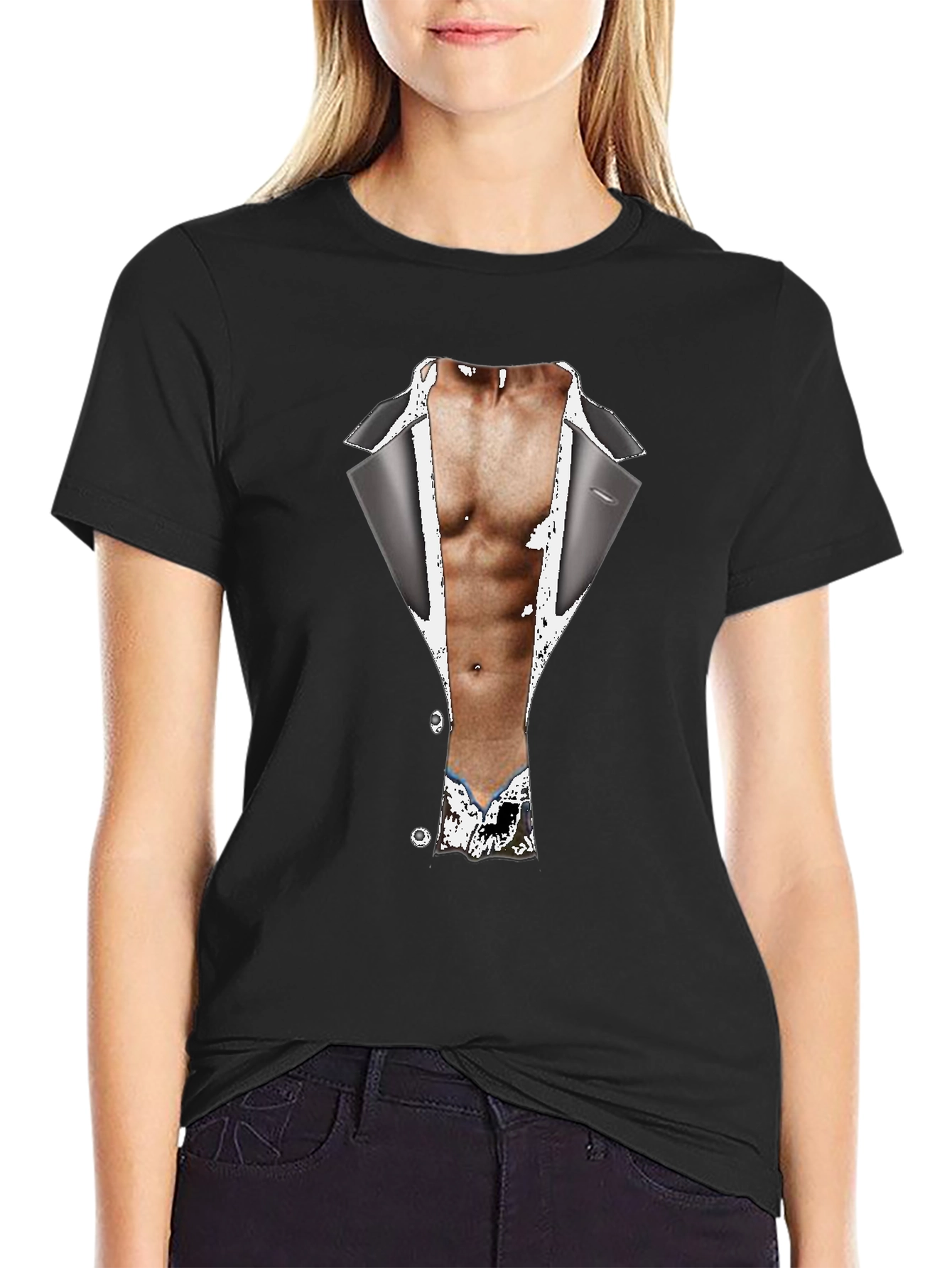 Novelty Tuxedo Body Print Black T-Shirt