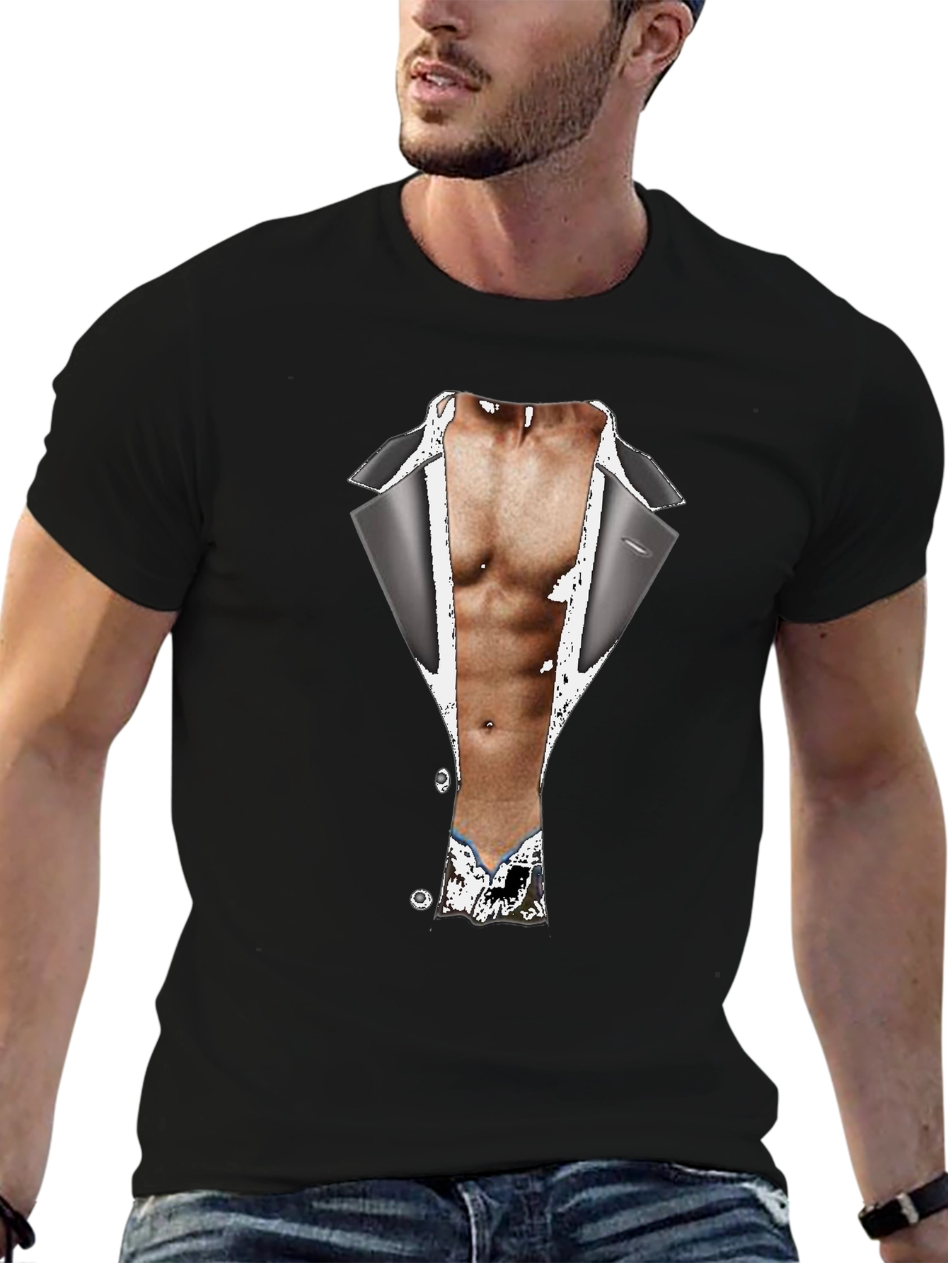 Novelty Tuxedo Body Print Black T-Shirt