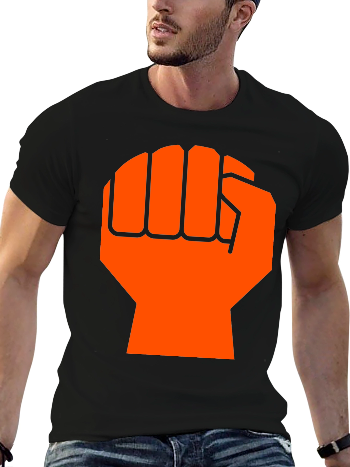 Orange Fist Graphic Black T-Shirt