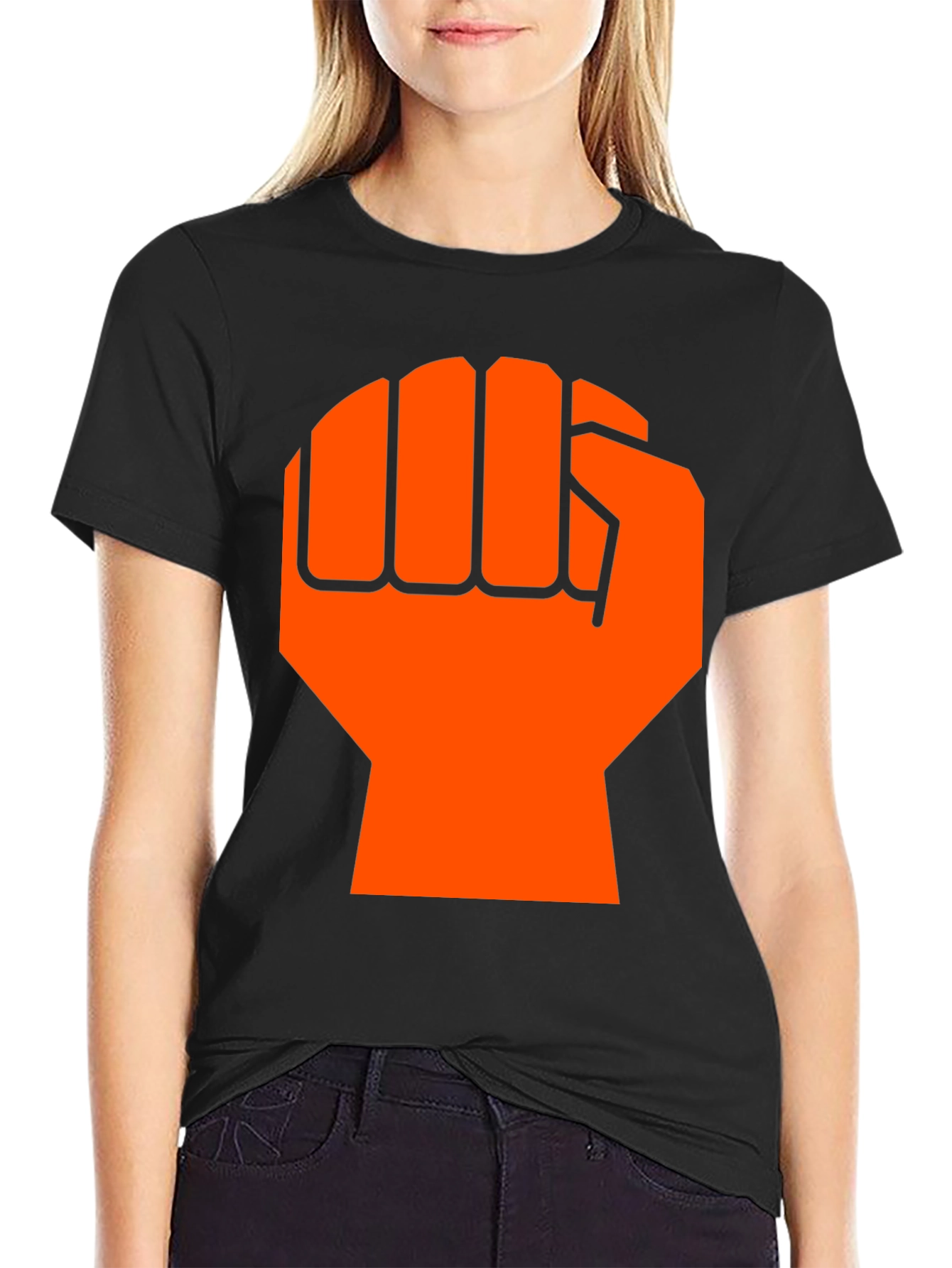 Orange Fist Graphic Black T-Shirt