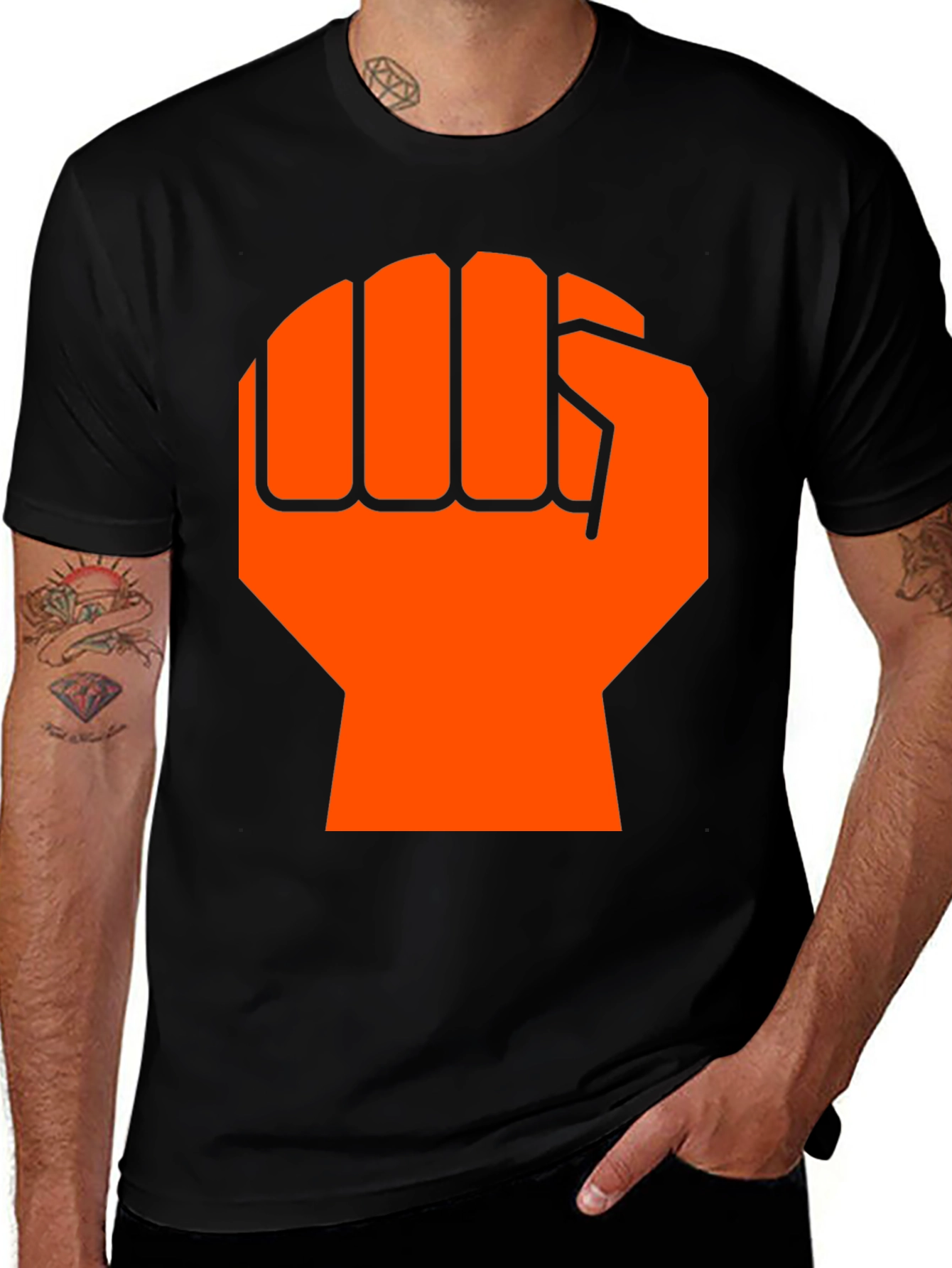 Orange Fist Graphic Black T-Shirt