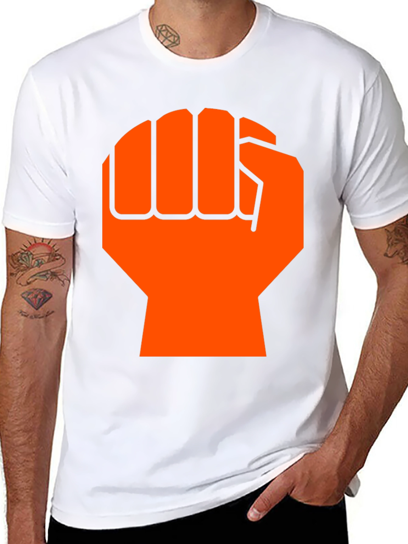 Orange Fist Graphic Black T-Shirt