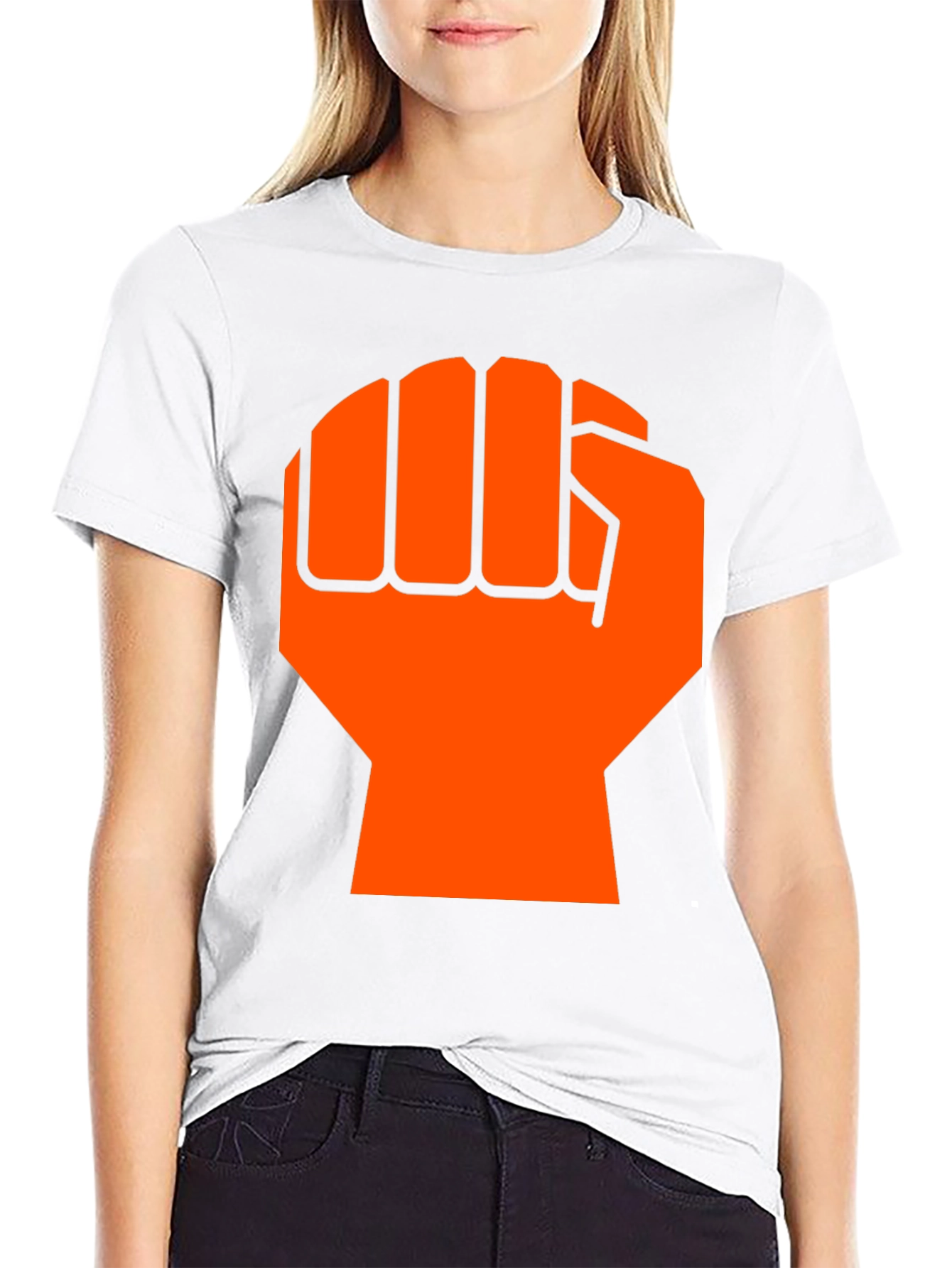 Orange Fist Graphic Black T-Shirt