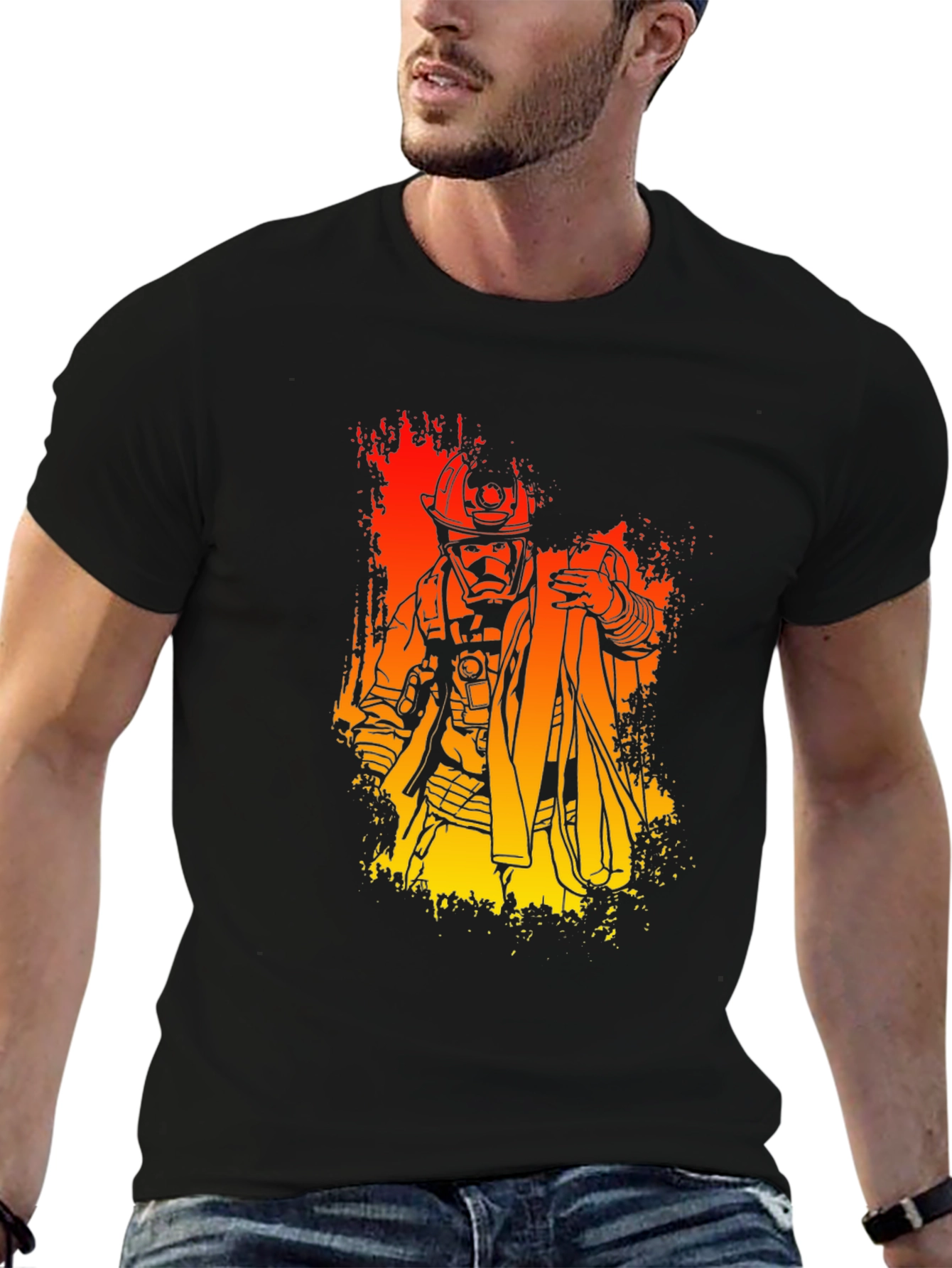 Firefighter Graphic Print T-Shirt