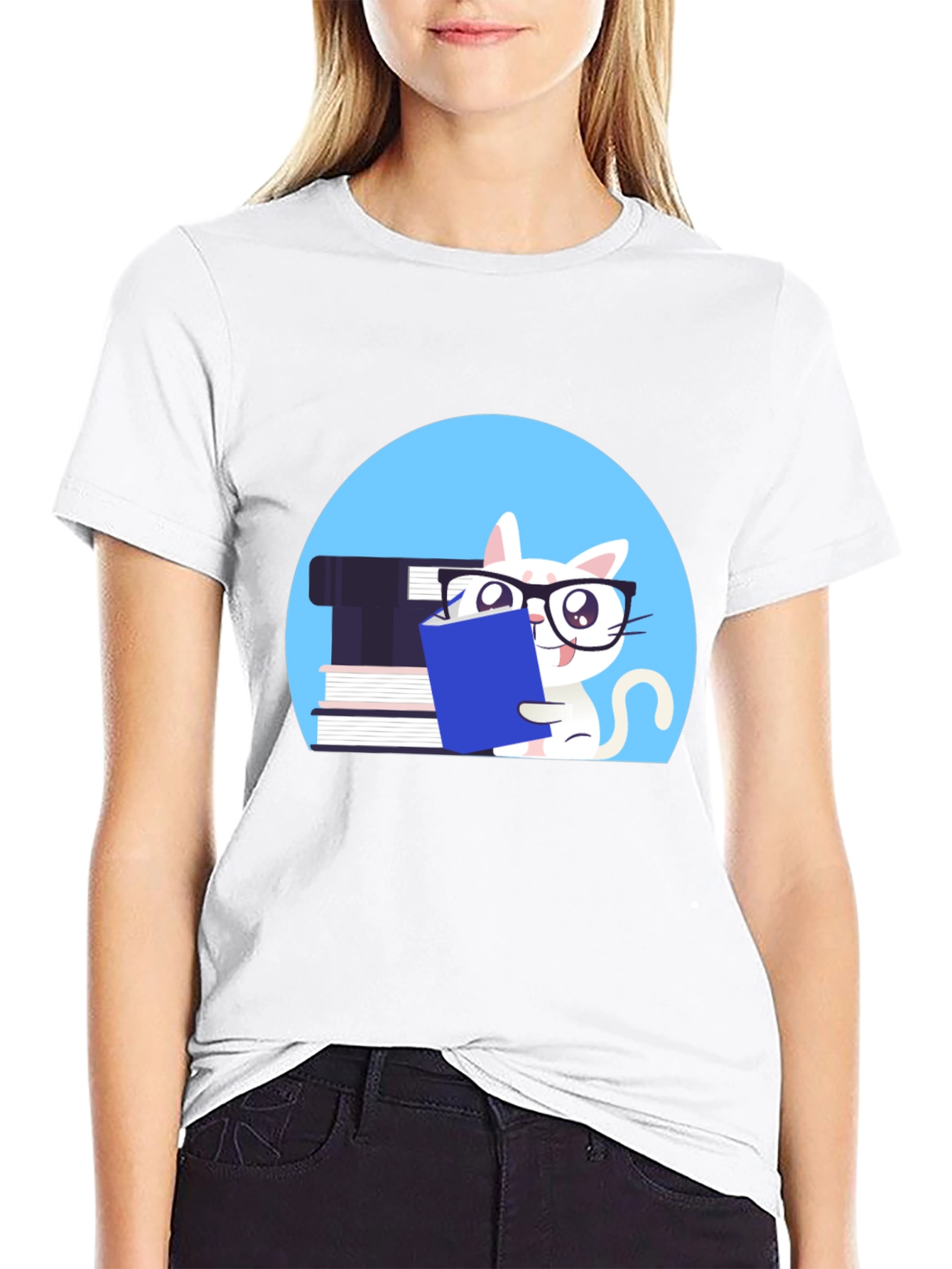 Reading Cat Graphic Tee - Unisex Cotton T-Shirt