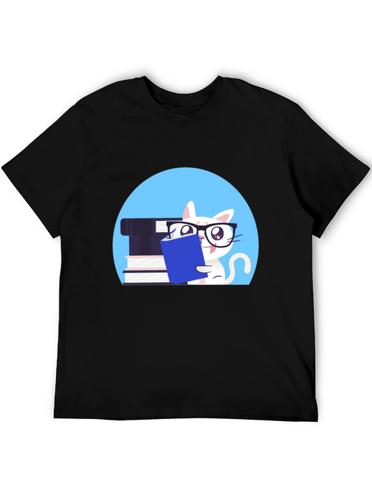 Reading Cat Graphic Tee - Unisex Cotton T-Shirt
