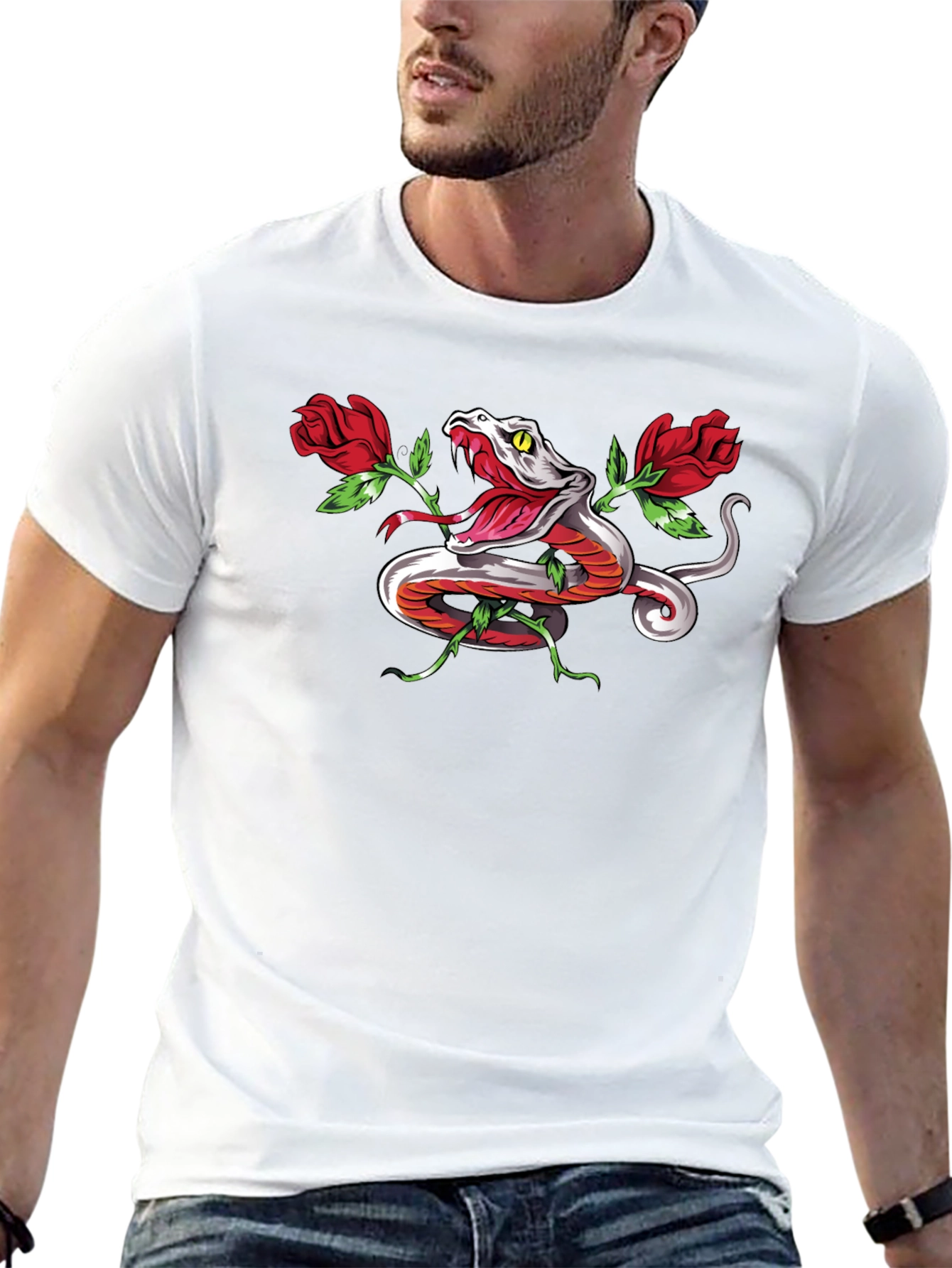 Snake & Roses Graphic T-Shirt - Bold Design