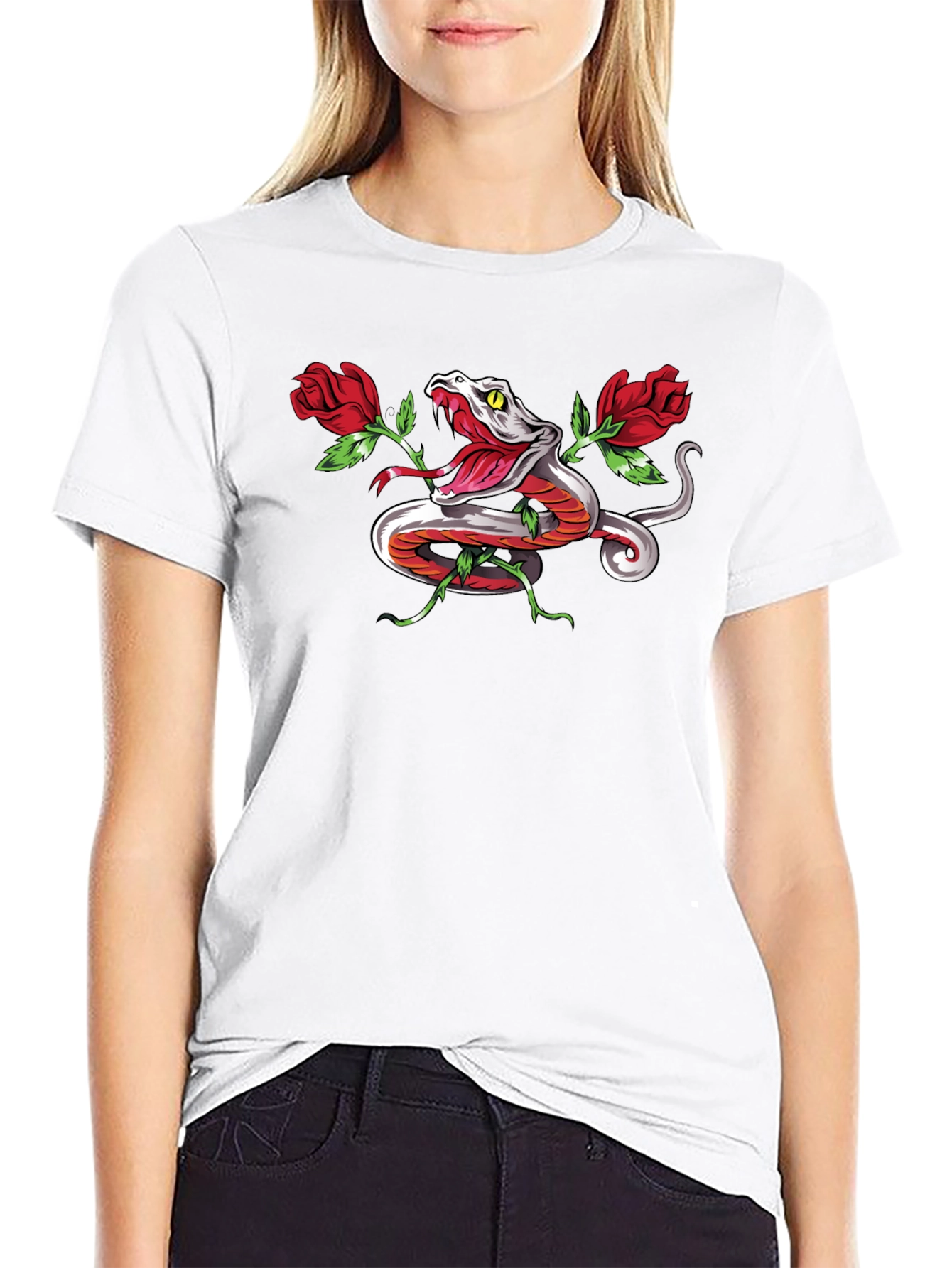 Snake & Roses Graphic T-Shirt - Bold Design