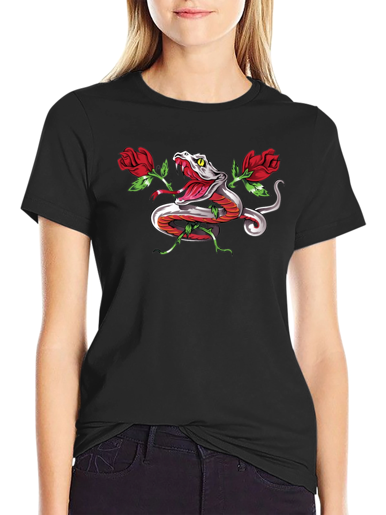 Snake & Roses Graphic T-Shirt - Bold Design