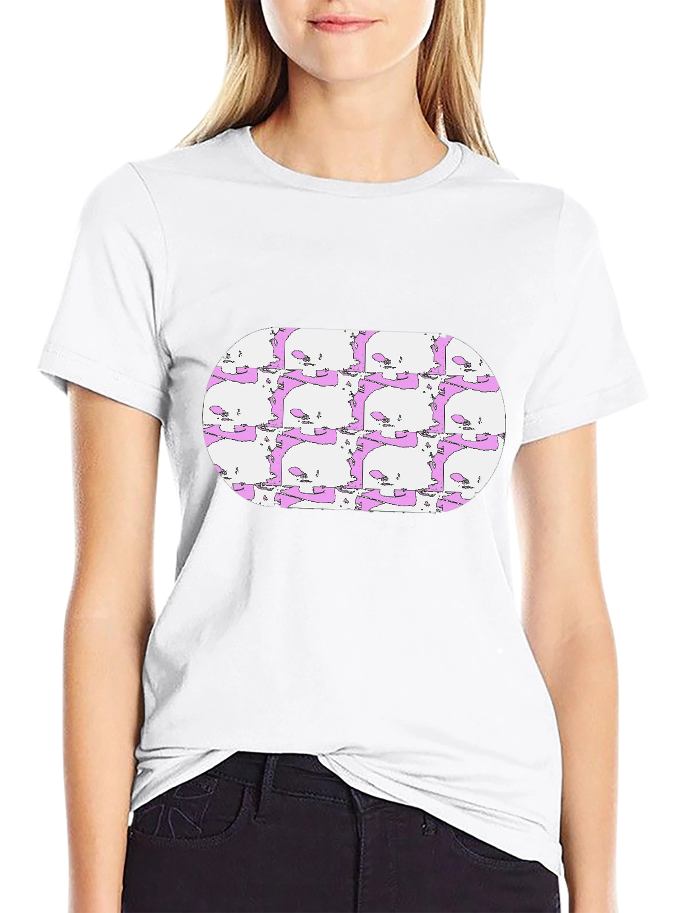 Skull Pattern Tee - Mens Black Crew Neck T-Shirt