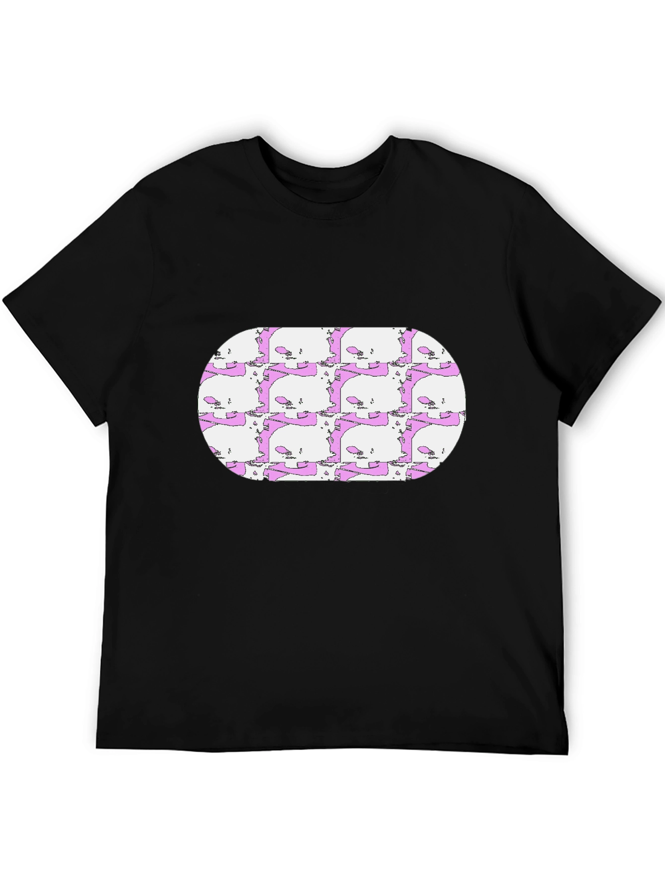 Skull Pattern Tee - Mens Black Crew Neck T-Shirt