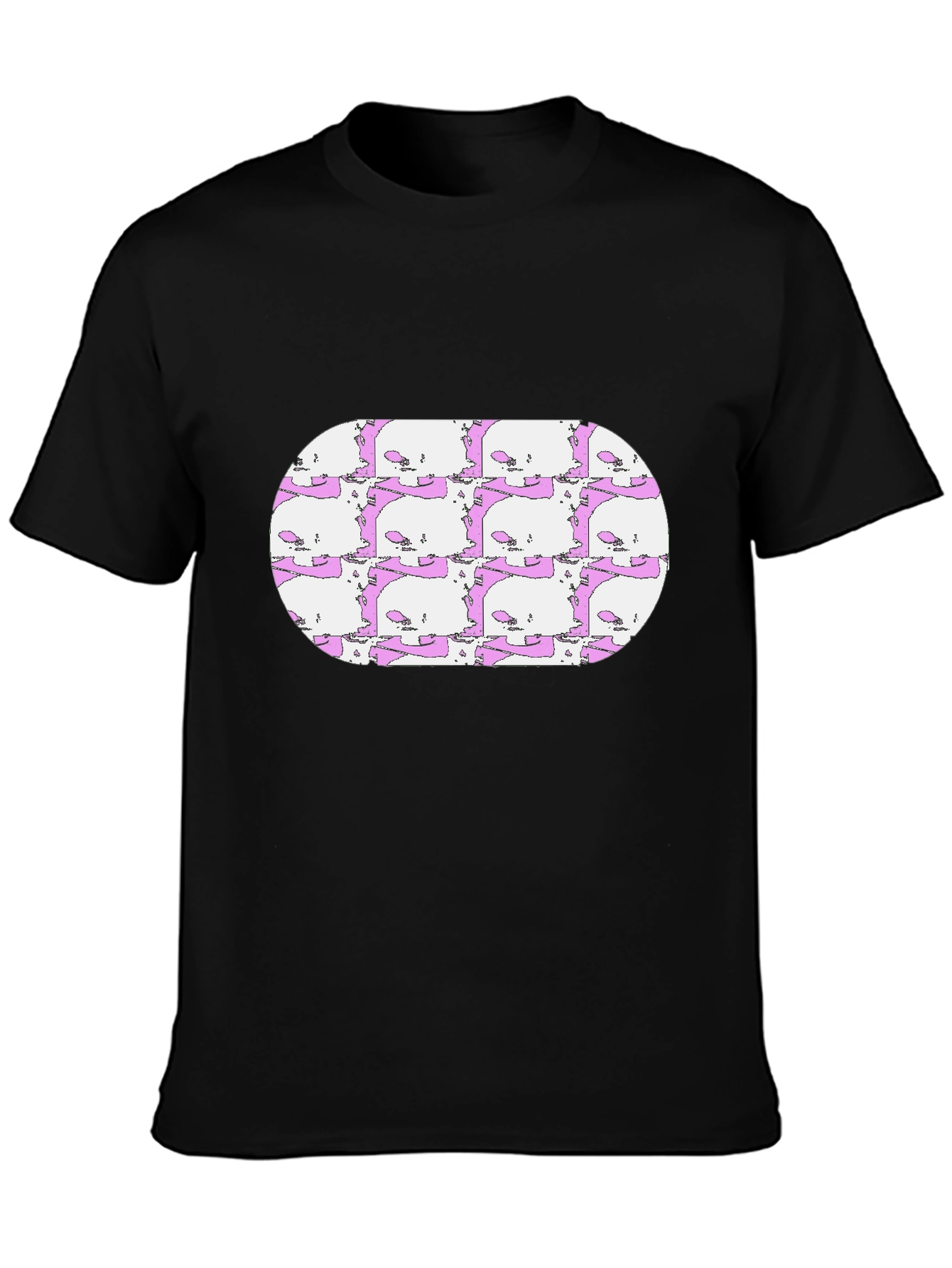 Skull Pattern Tee - Mens Black Crew Neck T-Shirt