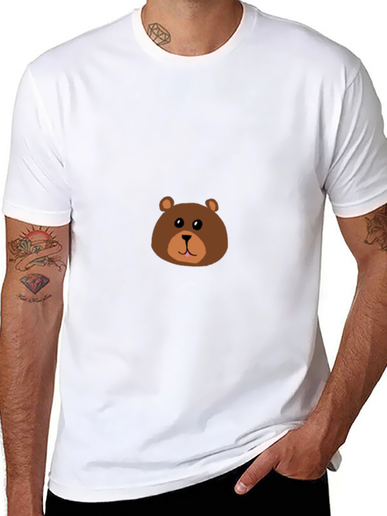 Cute Bear Face Black T-Shirt